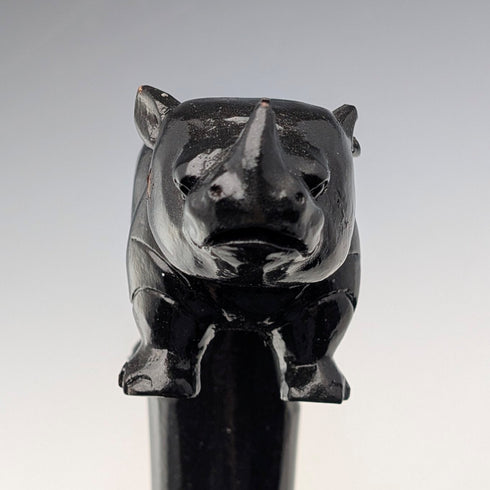 ヴィンテージ 極太ブラックシャフト ライノ彫刻ハンドル ステッキ 杖 83cm